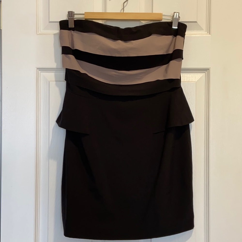 Strapless Black & Taupe Cocktail Dress